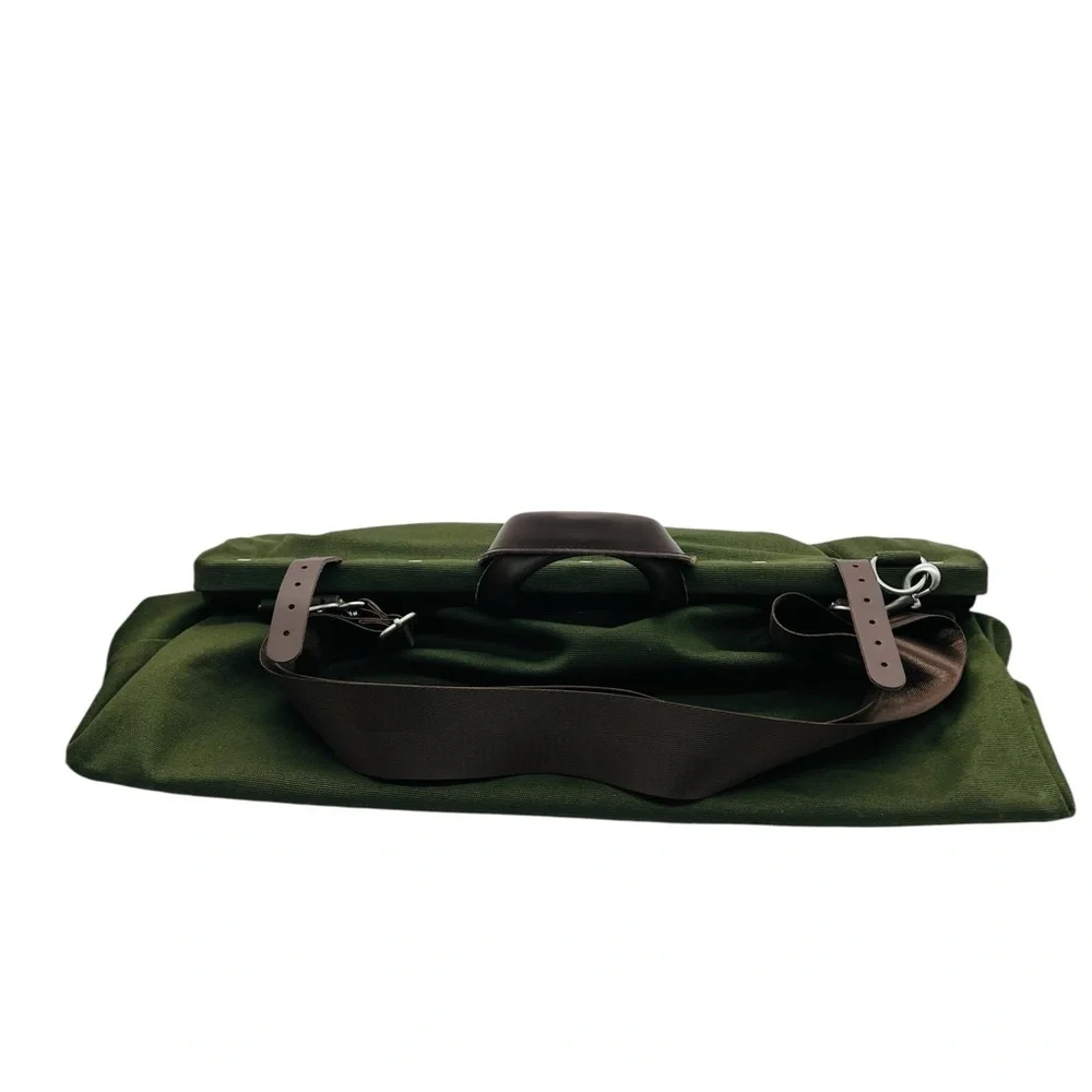 Line Of Trade Green Canvas Weekender  Bag with Brown Leather Straps